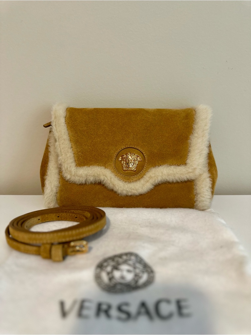 Versace Medusa Suede Sherpa Crossbody Bag - Picture 4 of 17